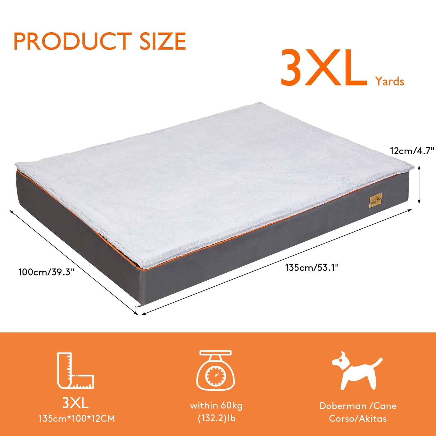 Large Padded Orthopedic Dog Bed Foam Cushion Pet Pillow Bed with Washable Cover