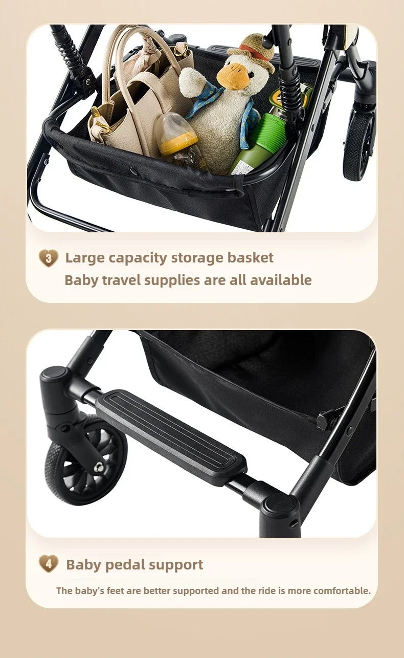 Portable Baby Stroller Lightweight Travel Four-Wheel Design Easy To Store Can Sit Or Lie Down