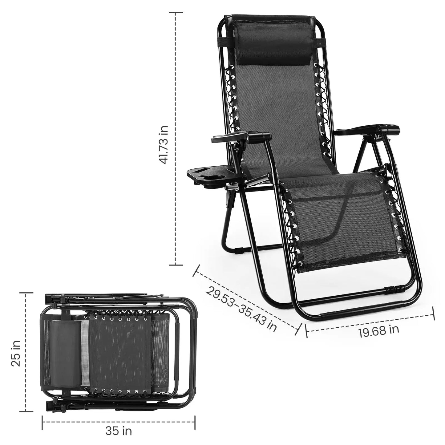 JHK Zero Gravity Portable Recliner Set With Cup Holders