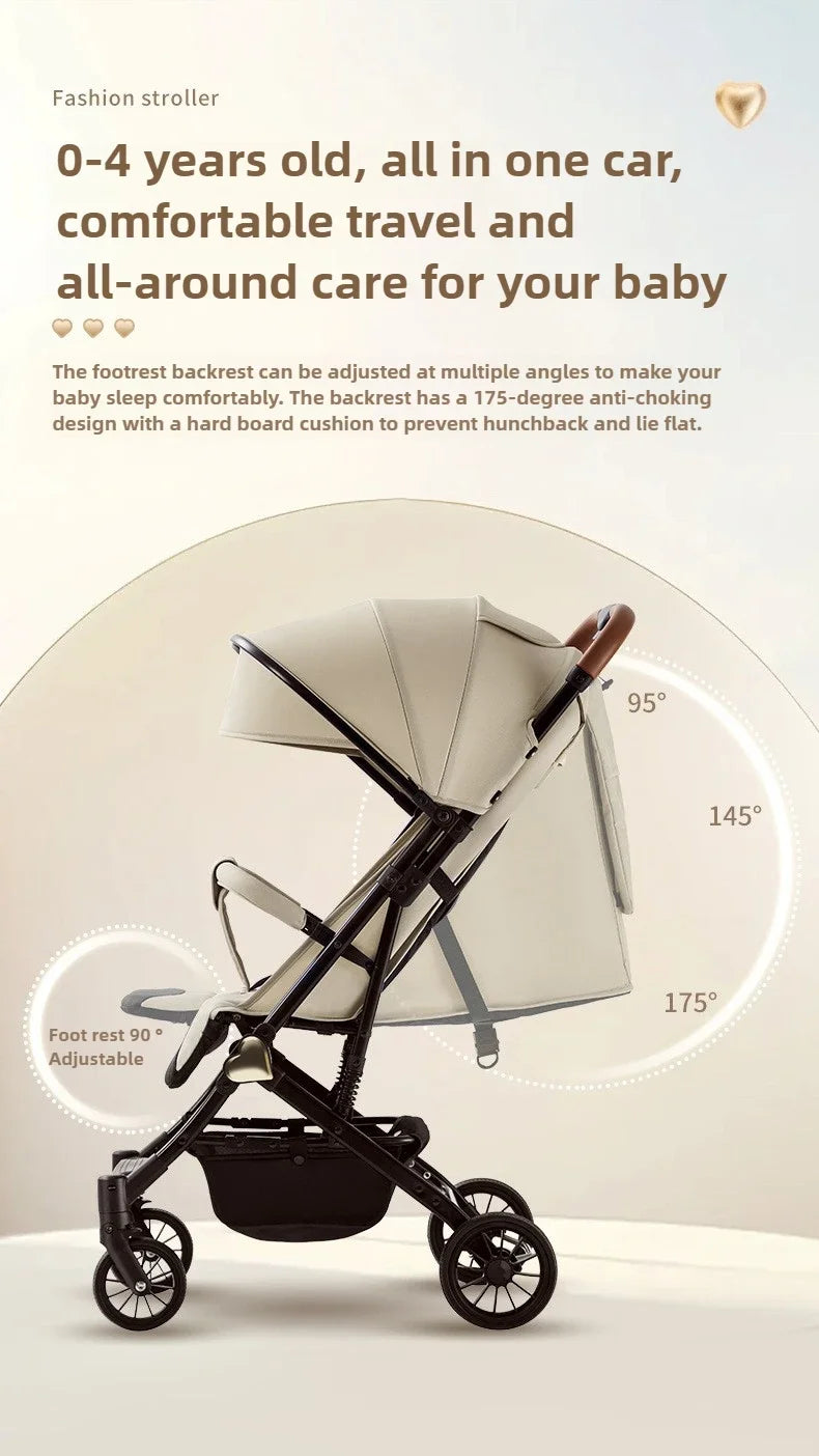 Portable Baby Stroller Lightweight Travel Four-Wheel Design Easy To Store Can Sit Or Lie Down