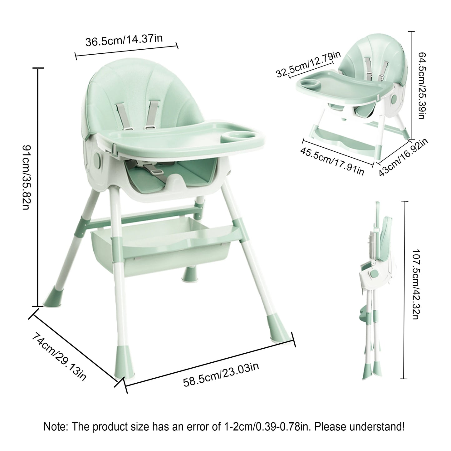 Children Foldable High Chair With Detachable Plate