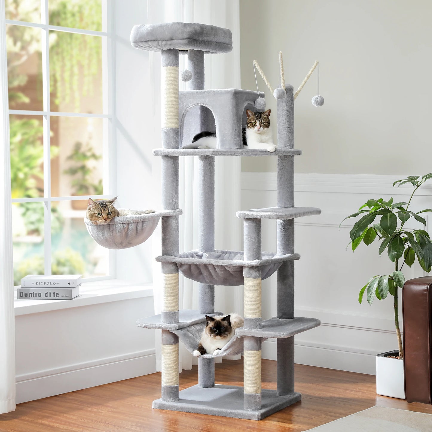 Large Cat Tree Tall Cat Tower for Indoor Cats Multi Level Plush Cat Condo with Scratching Posts Scratching Boards Perches and Caves