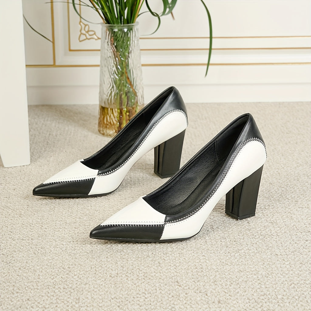 Stylish And Versatile High-Heeled Shoes for Women in Autumn And Spring, Featuring a Two-Tone Design with Chunky Heels, Perfect for Parties., Women Shoes