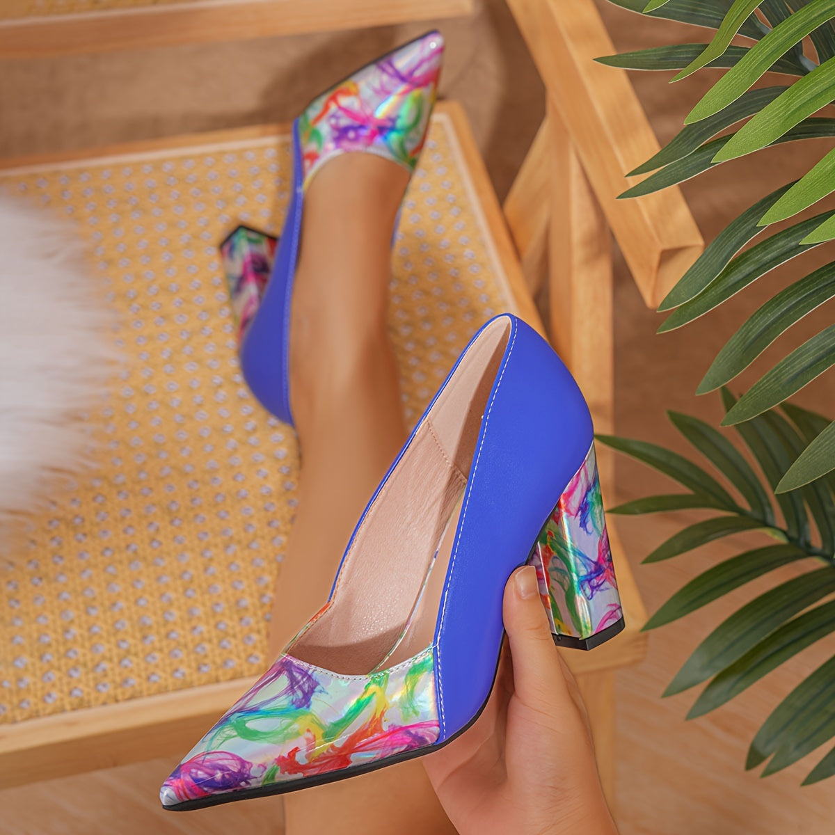 Hollow, Chunky Heel, Pointed Toe, Color-Blocked, Non-Slip, Elegant, Minimalist, Sexy, The Latest Trendy High Heels for Women., Women Shoes