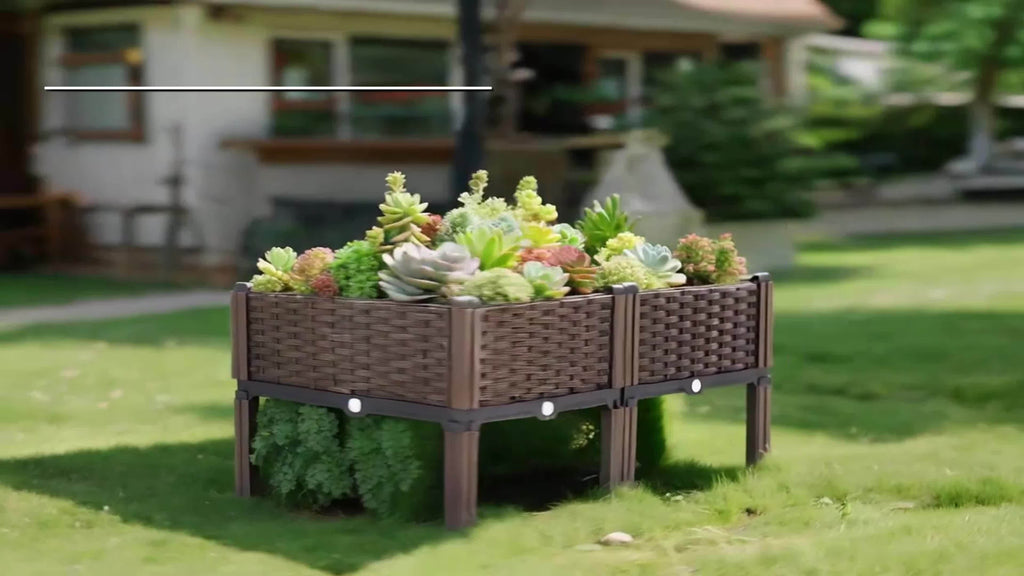 3 Pieces Raised Garden Bed with Legs Black Woven Plastic Planter for Outdoor Use Perfect for Flowers Vegetables and Herbs