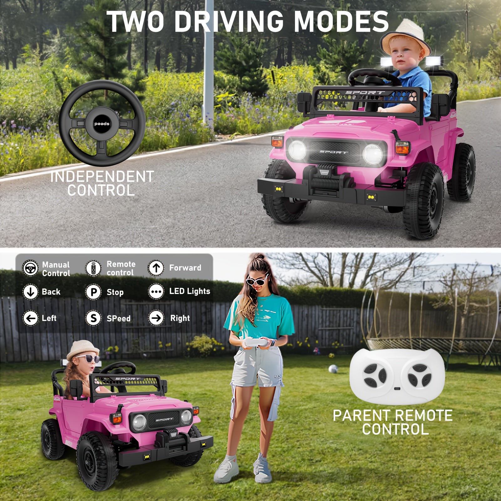 for kids 12V Electric Ride-On Car with Parent Remote Control, Kids Truck, 3-Speed Modes & LED Lights, Power-Sourced (120V Adapter Included) - Compatible with Plug, Age/Weight Restrictions Apply (Bright ////)