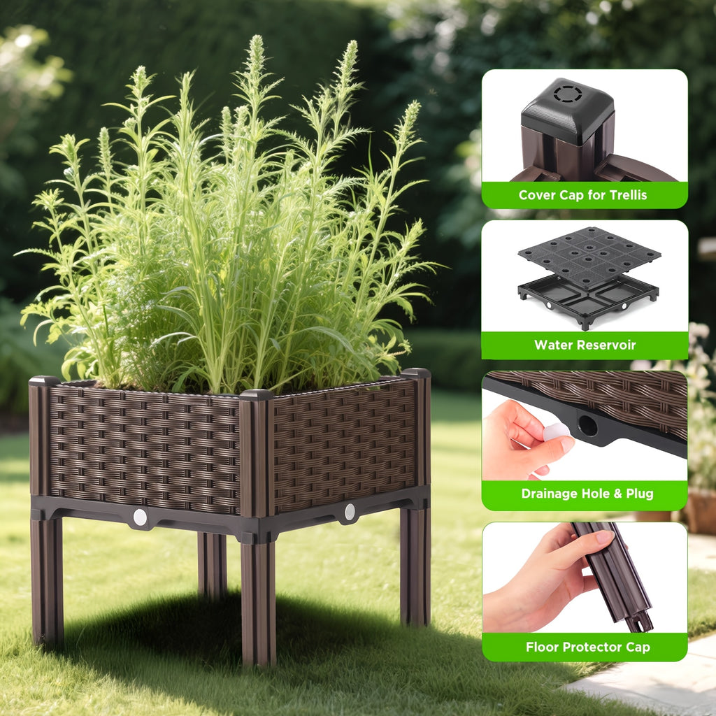 3 Pieces Raised Garden Bed with Legs Black Woven Plastic Planter for Outdoor Use Perfect for Flowers Vegetables and Herbs