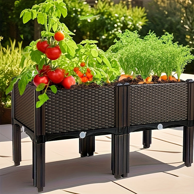 Dual Compartment Raised Garden Bed Kit Durable Plastic Weather Resistant Rectangular Planter Box for Courtyard Garden Patio Includes Multiple Components for Easy Setup