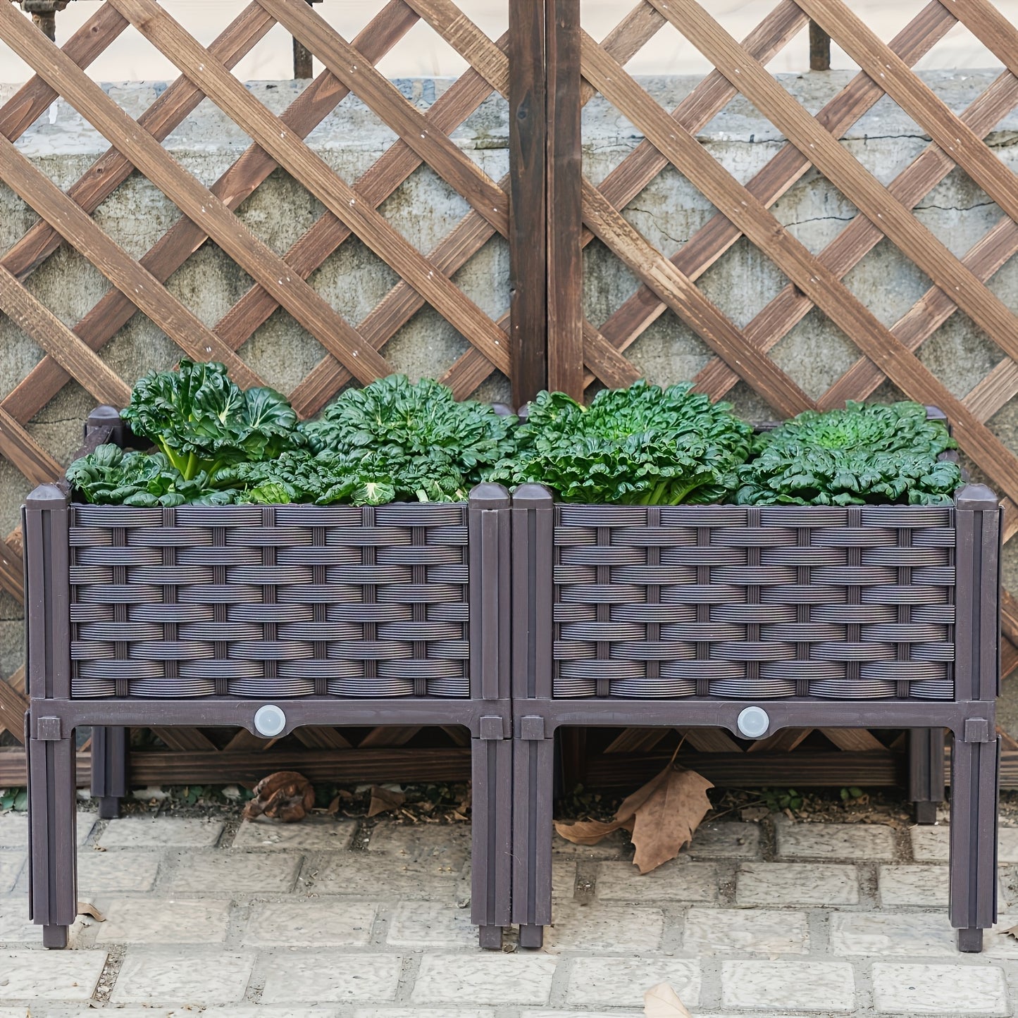 Dual Compartment Raised Garden Bed Kit Durable Plastic Weather Resistant Rectangular Planter Box for Courtyard Garden Patio Includes Multiple Components for Easy Setup