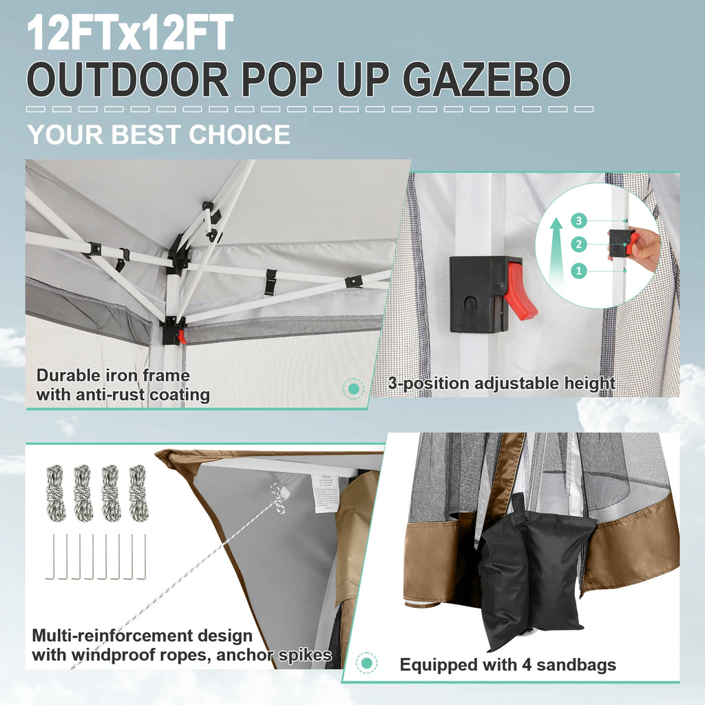 Tooluck Pop Up Gazebo With Mosquito Netting Outdoor Canopy