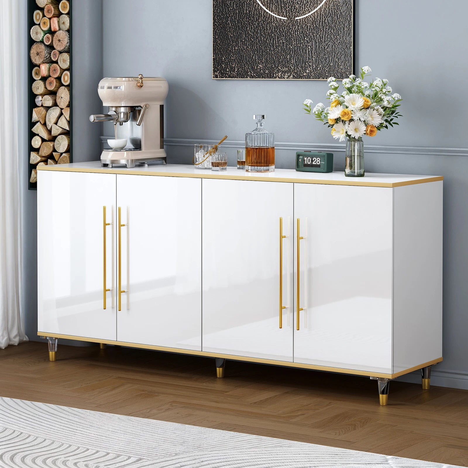 ONBRILL Modern Buffet Cabinet With Adjustable Shelves And Doors