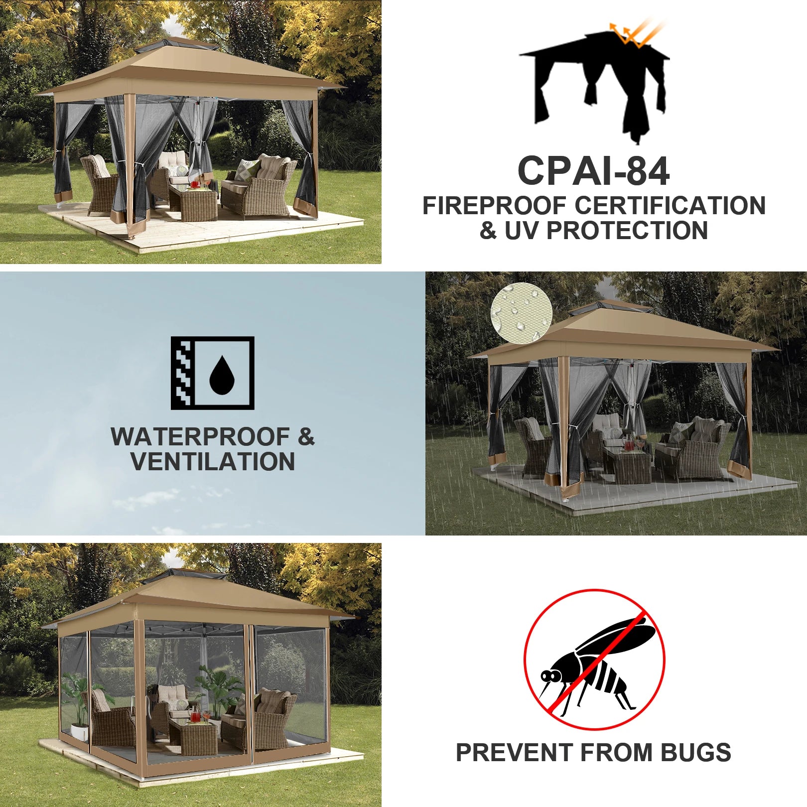 Tooluck Pop Up Gazebo With Mosquito Netting Outdoor Canopy