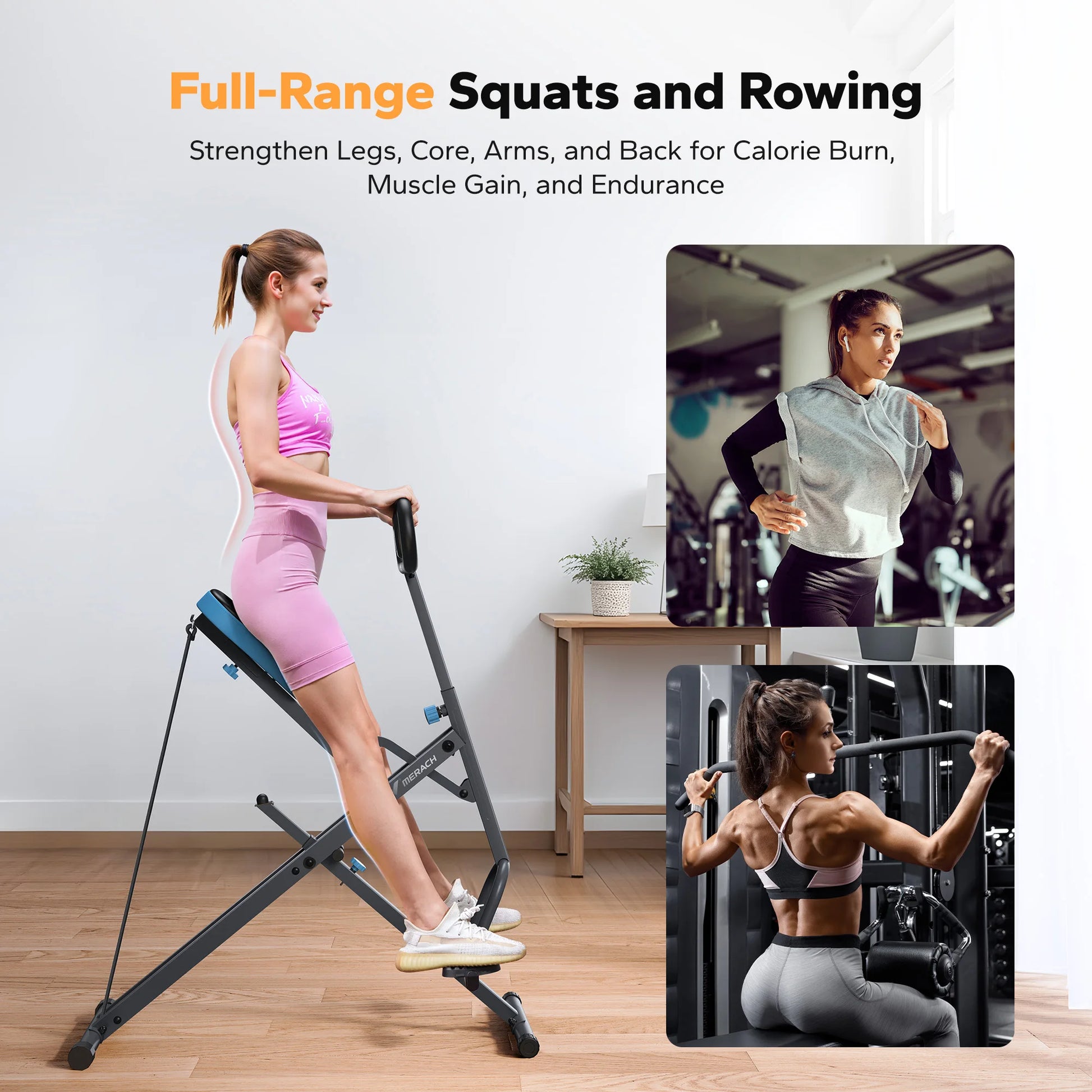 MERACH 2in1 Squat Rowing Machine Foldable Home Gym