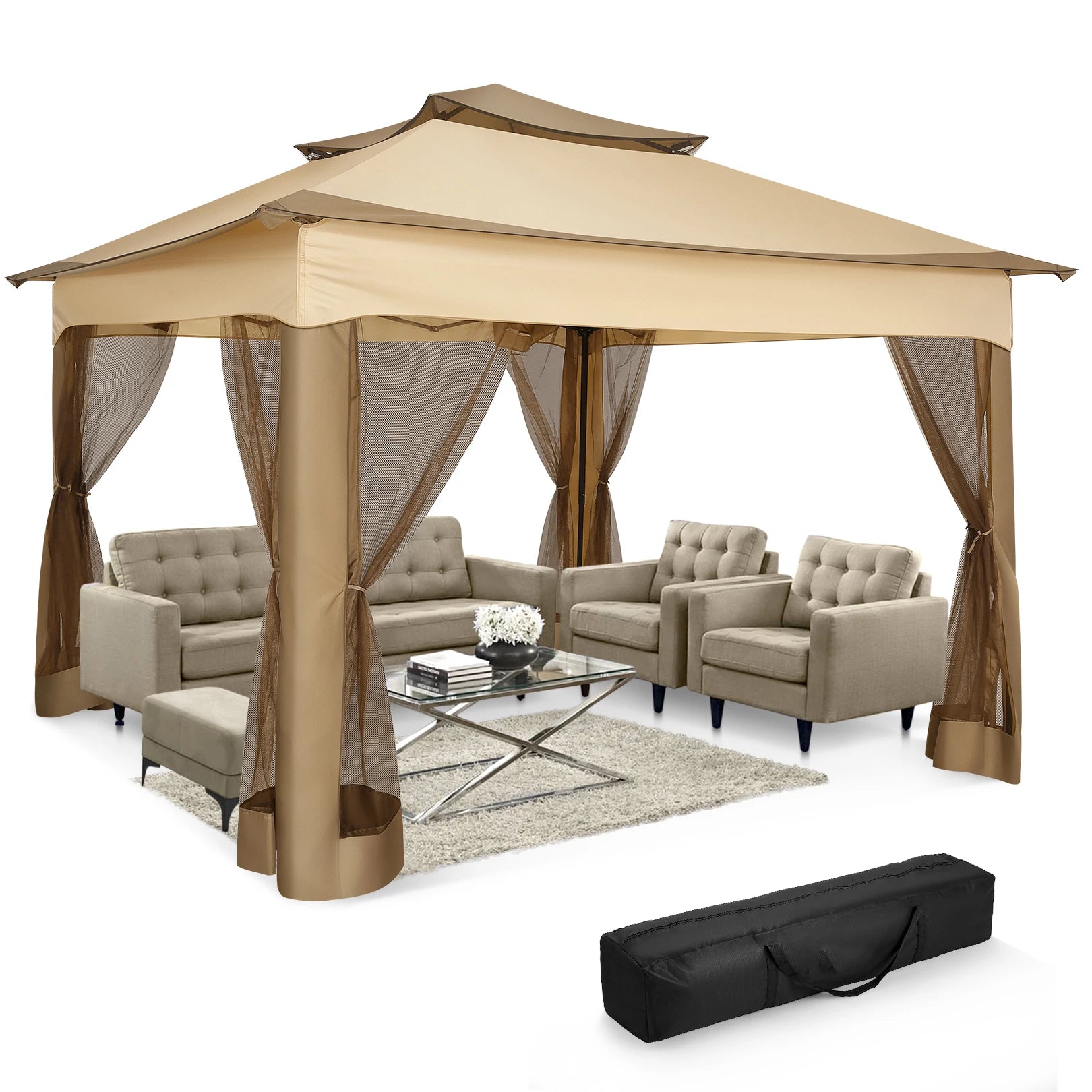 Tooluck Pop Up Gazebo With Mosquito Netting For Outdoor Use