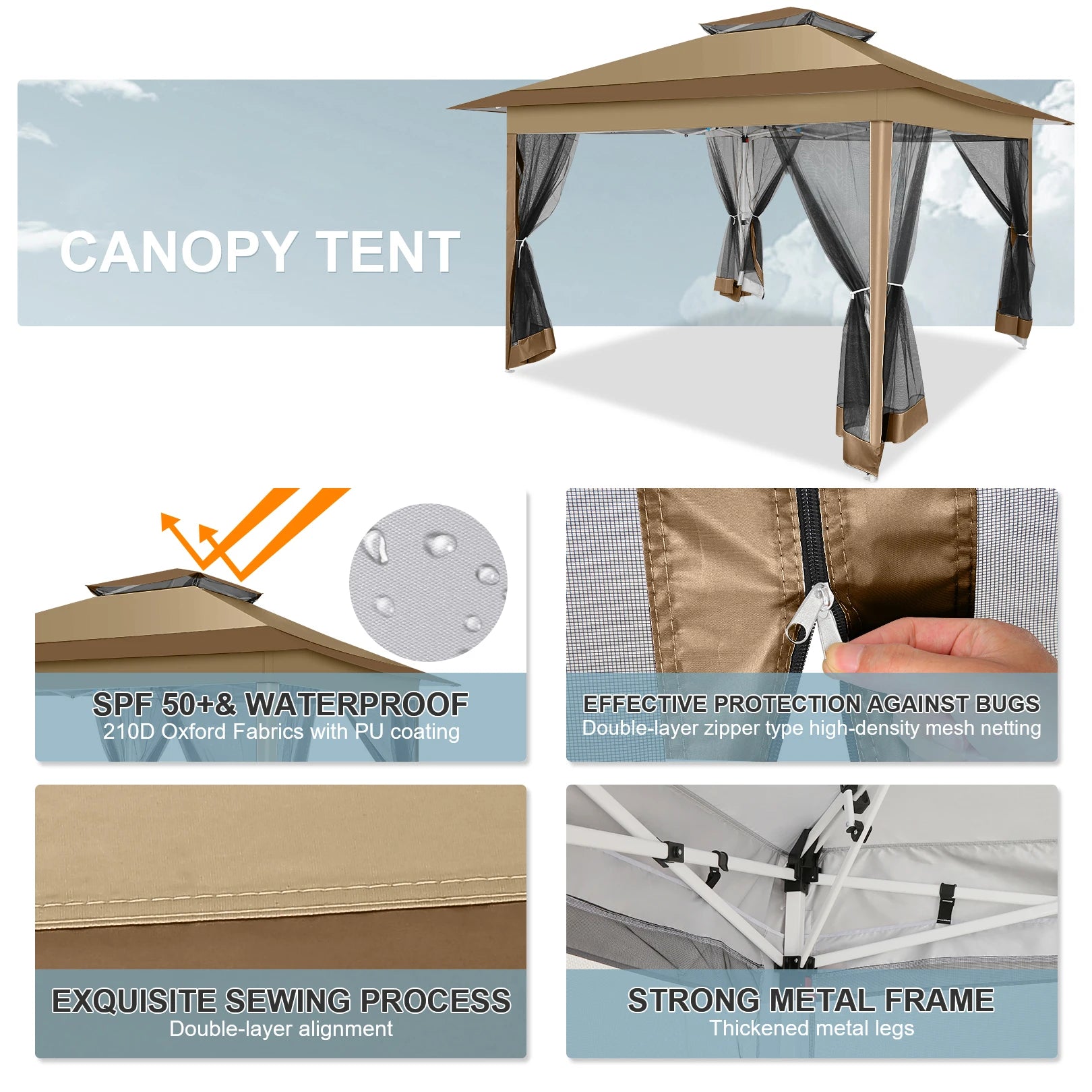 Tooluck Pop Up Gazebo With Mosquito Netting Outdoor Canopy