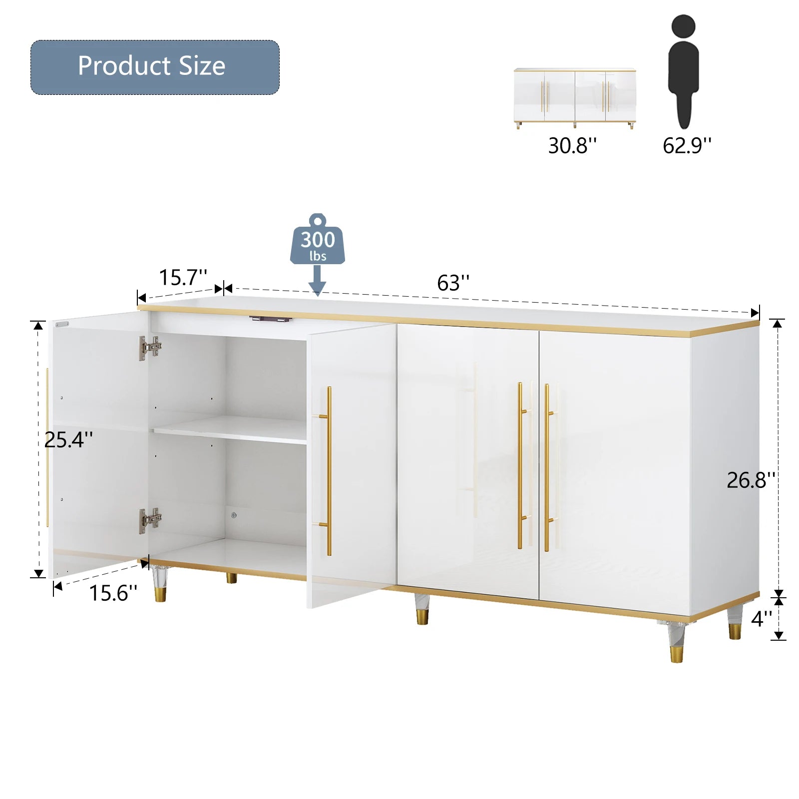 ONBRILL Modern Buffet Cabinet With Adjustable Shelves And Doors