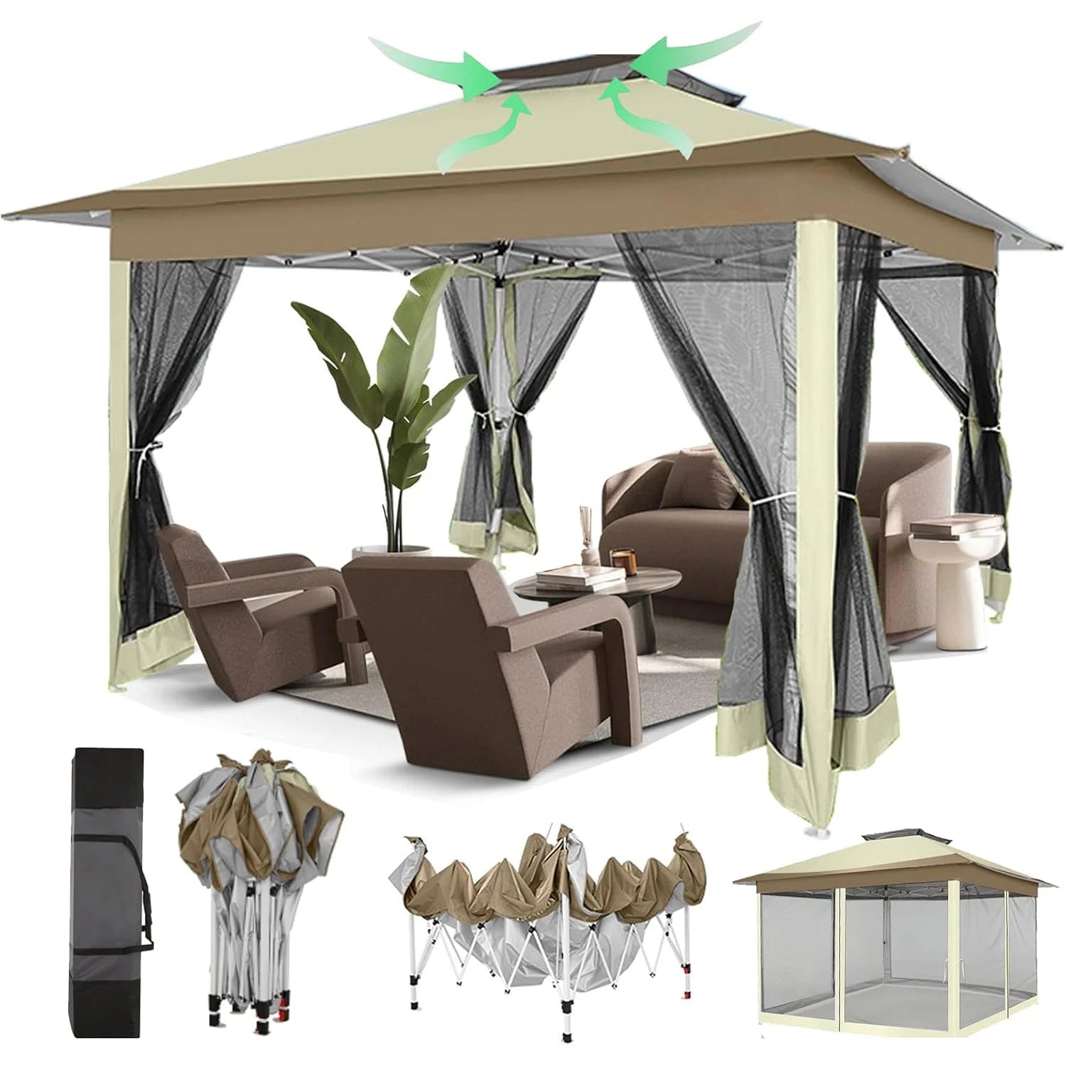 Tooluck Pop Up Gazebo With Mosquito Netting Outdoor Canopy