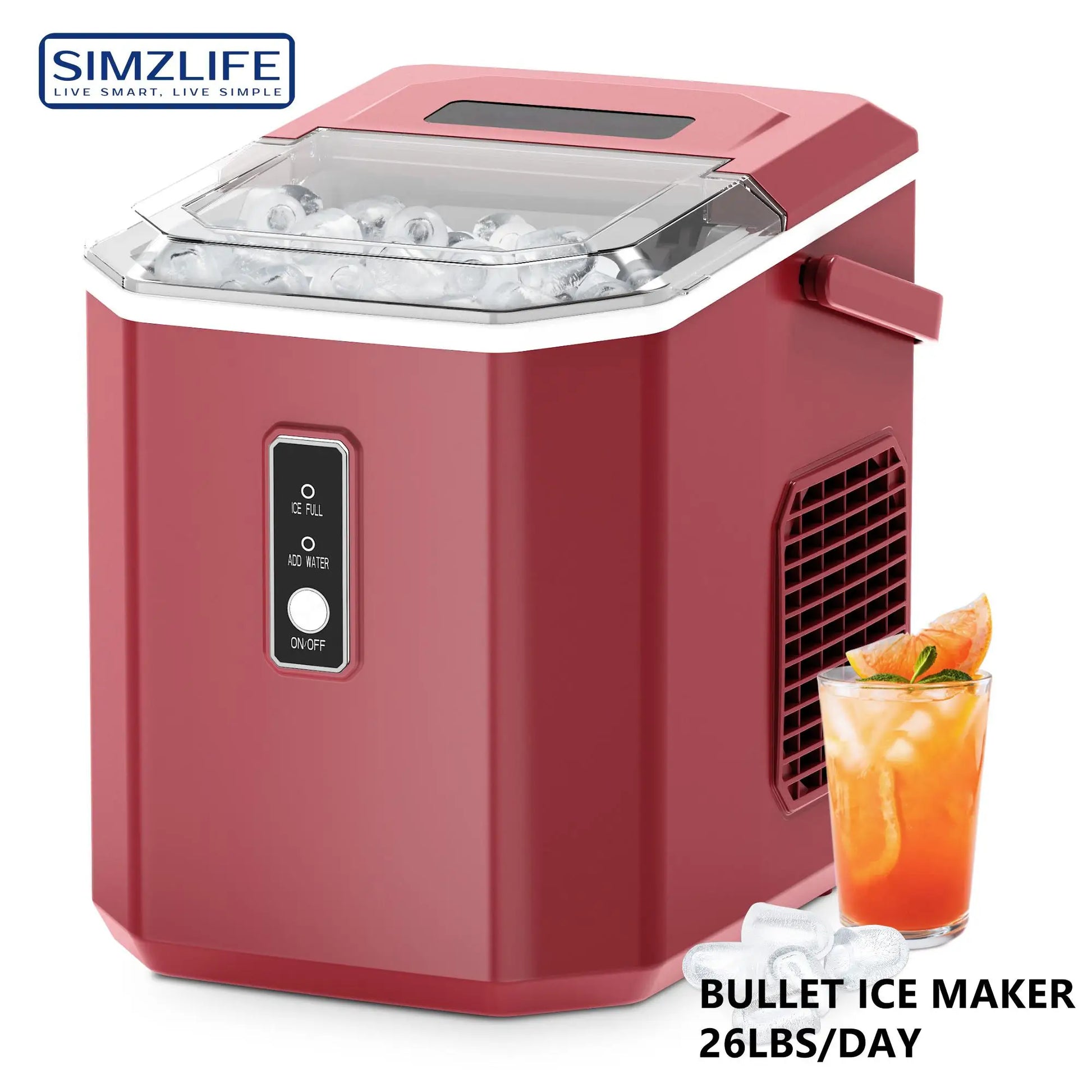 SIMZLIFE Countertop Ice Maker 26.5 Lbs Per 24H Self-Cleaning
