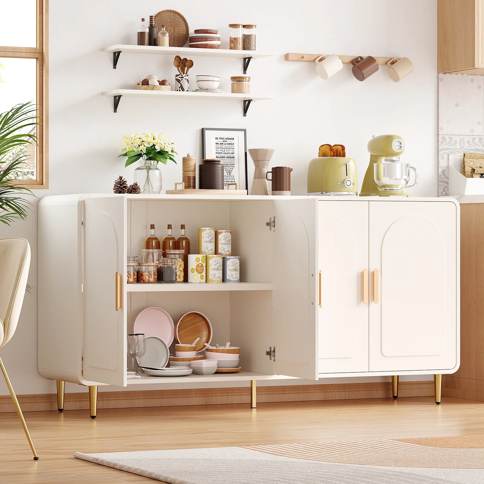 ONBRILL Modern Sideboard Buffet Cabinet With 4 Doors Adjustable Shelves