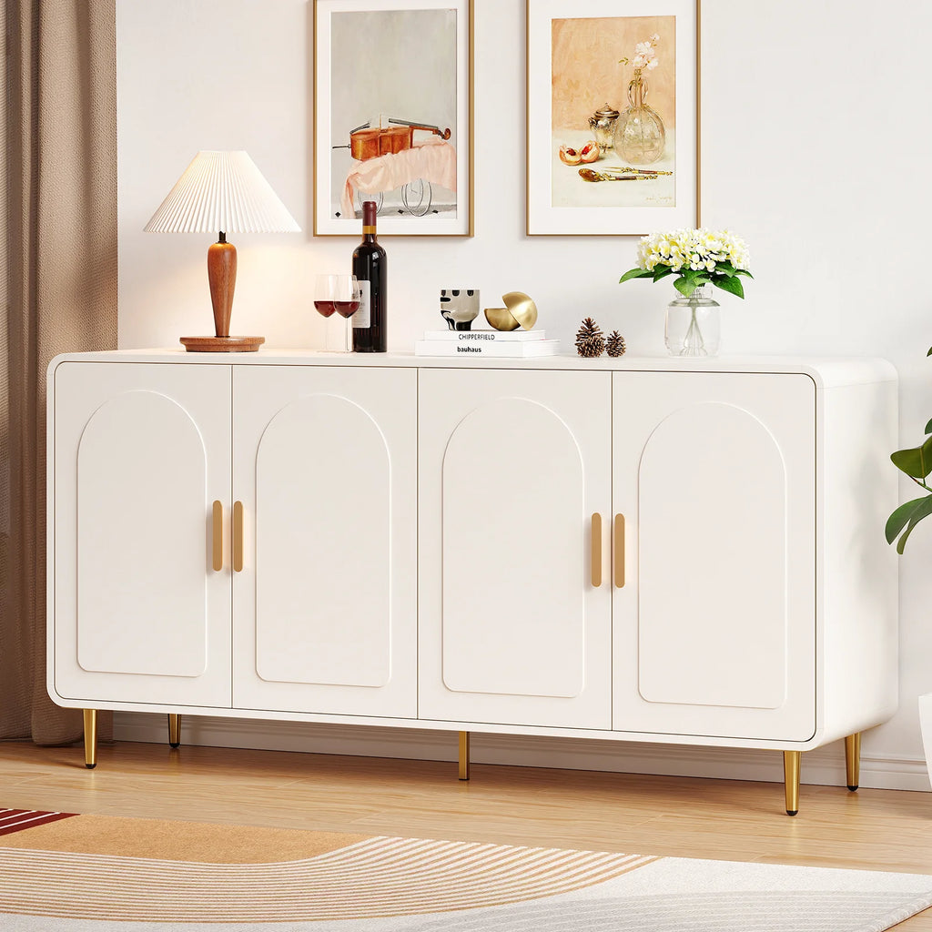 ONBRILL Modern Sideboard Buffet Cabinet With 4 Doors Adjustable Shelves