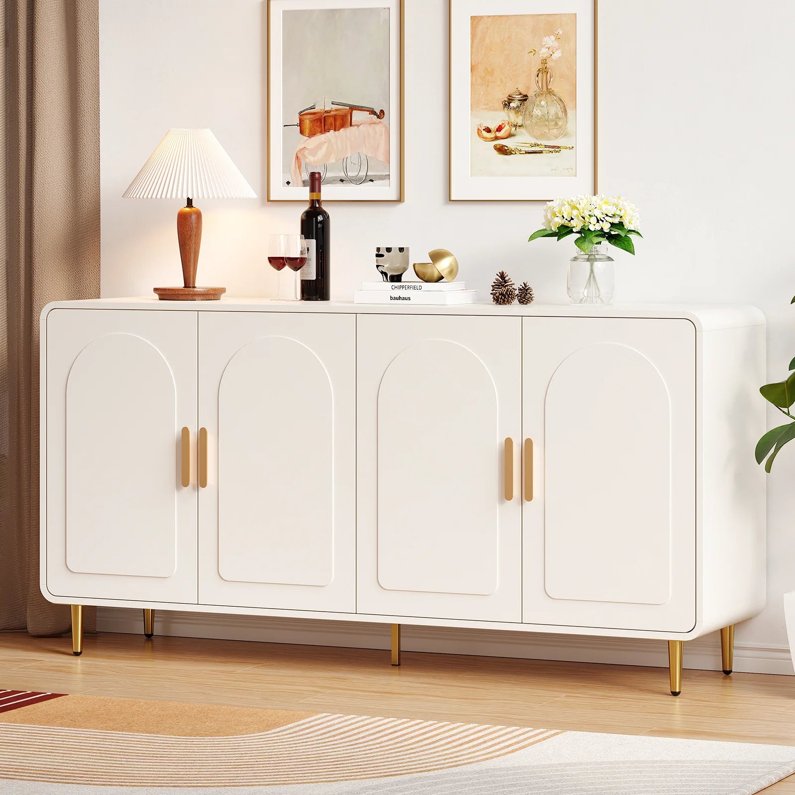 ONBRILL Modern Sideboard Buffet Cabinet With 4 Doors Adjustable Shelves