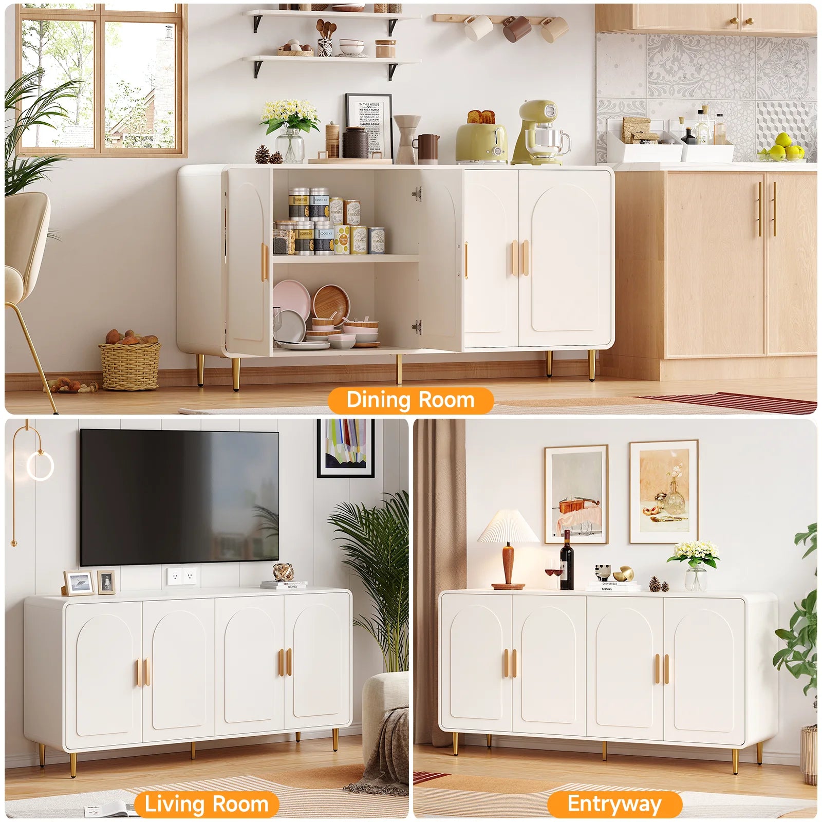 ONBRILL Modern Sideboard Buffet Cabinet With 4 Doors Adjustable Shelves