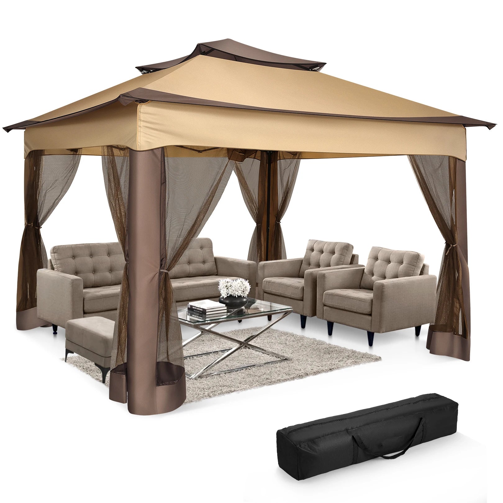 Tooluck Pop Up Gazebo With Mosquito Netting For Garden Patio