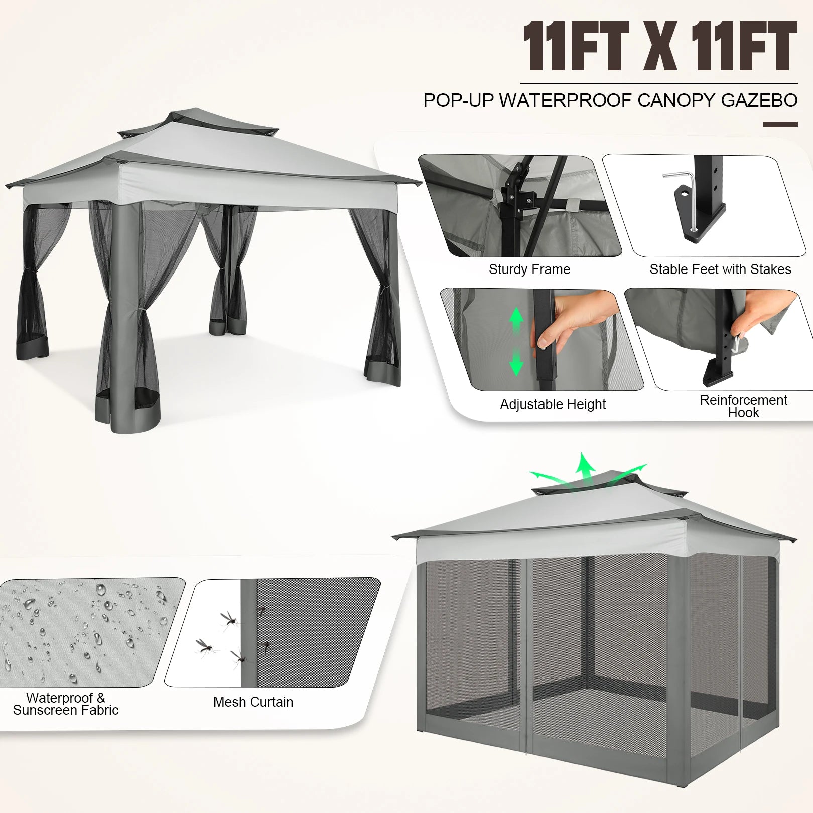 Tooluck Pop Up Gazebo With Mosquito Netting For Outdoor Use
