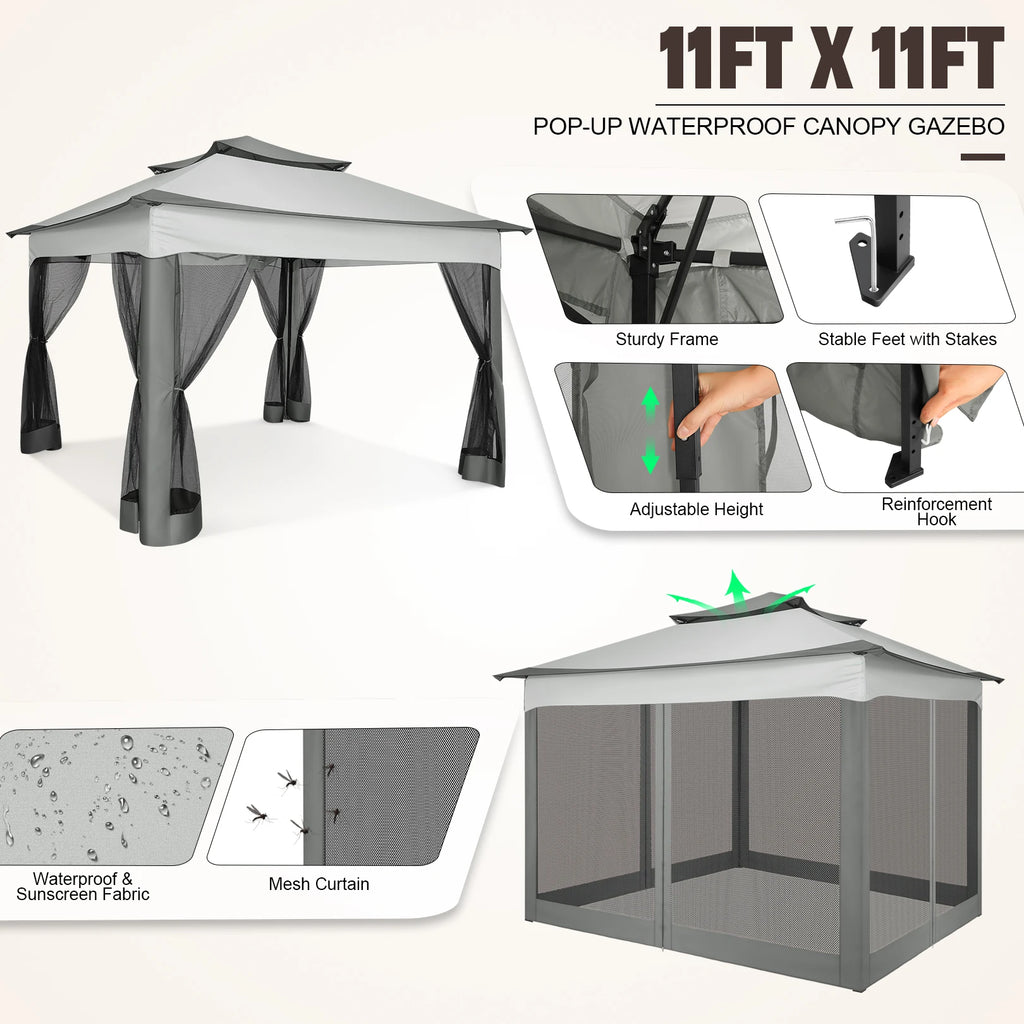 Tooluck Pop Up Gazebo With Mosquito Netting For Garden Patio
