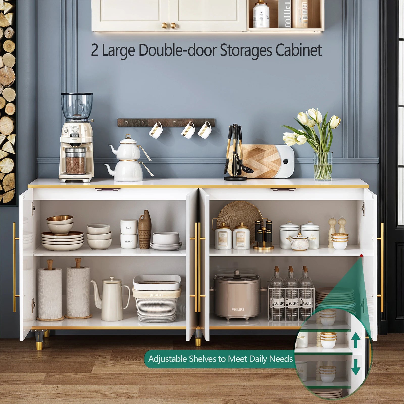 ONBRILL Modern Buffet Cabinet With Adjustable Shelves And Doors