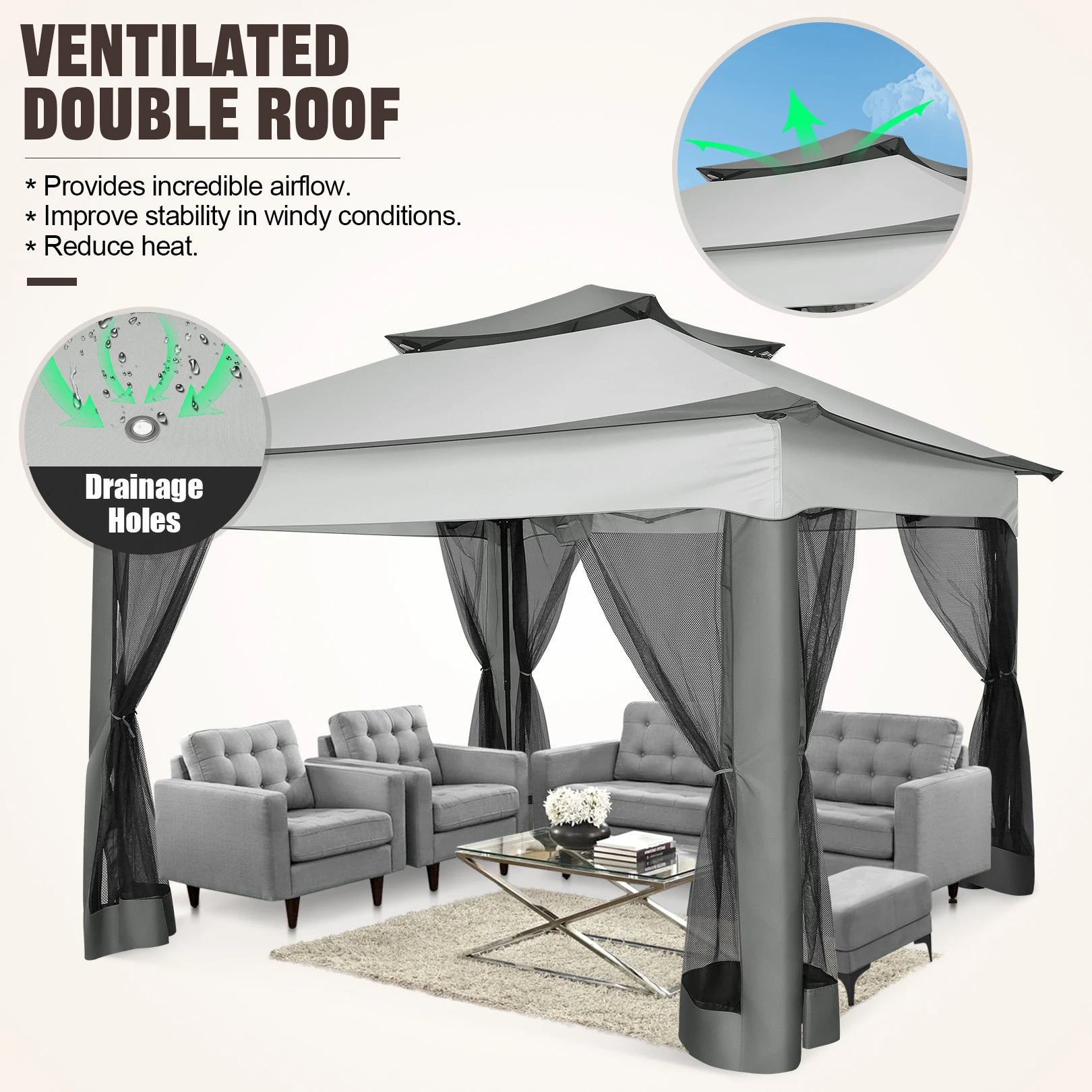 Tooluck Pop Up Gazebo With Mosquito Netting For Outdoor Use