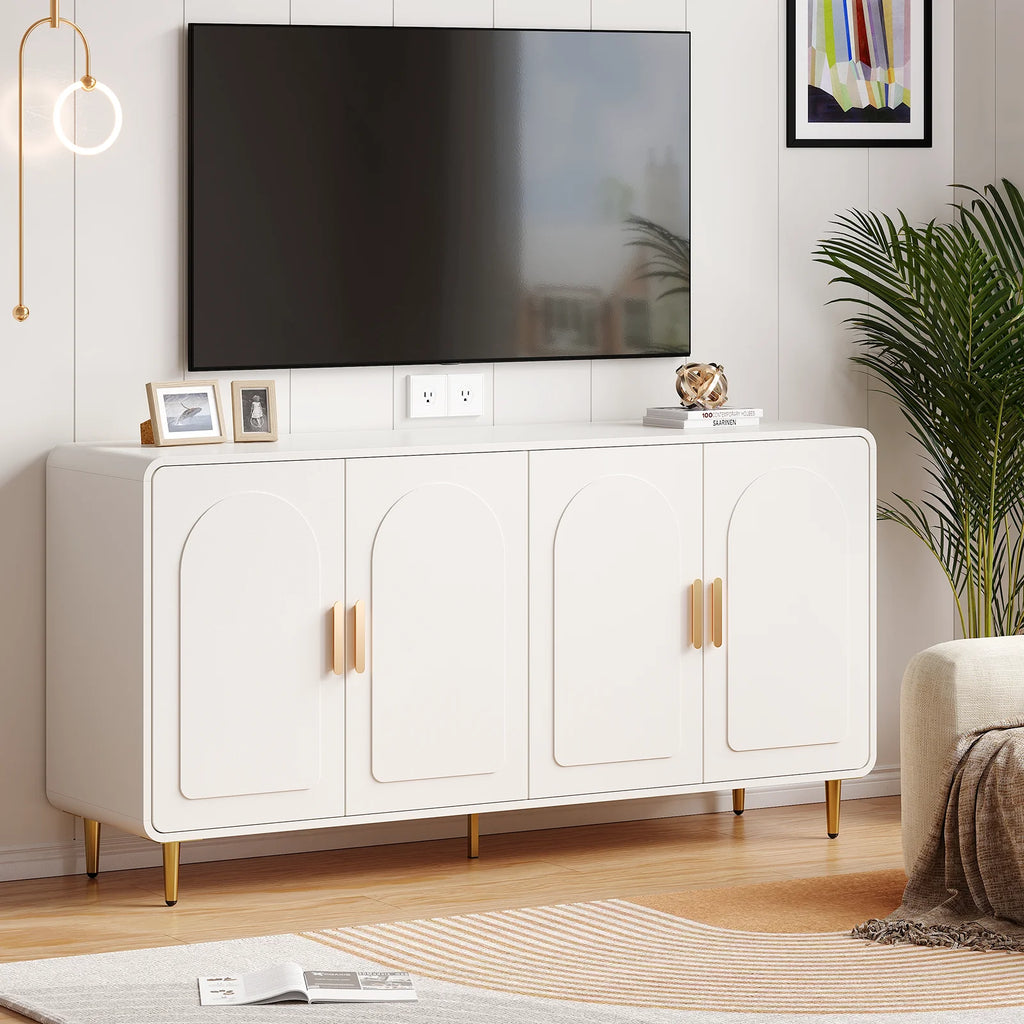 ONBRILL Modern Sideboard Buffet Cabinet With 4 Doors Adjustable Shelves