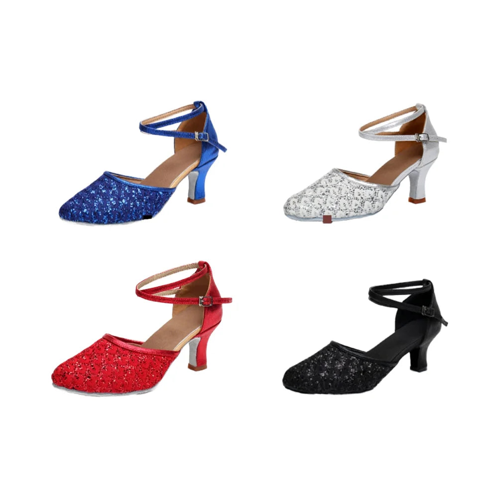 High Quality Latin Dance Shoes for Women Girls Red Woven Style Comfortable Durable Brown Leather 7cm PU Canvas Soft Ballet