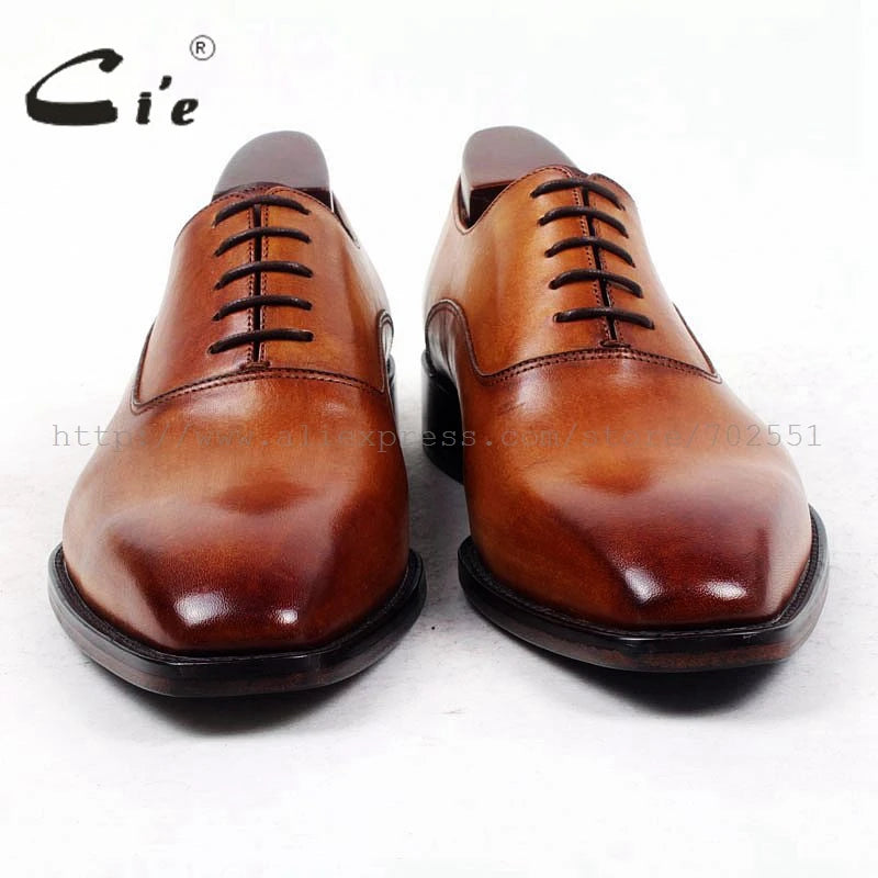cie Square Plain Toe Custom Bespoke Handmade 100%Pure Genuine Calf Leather Casual Lacing Men's Dress Business Leather Shoe OX421