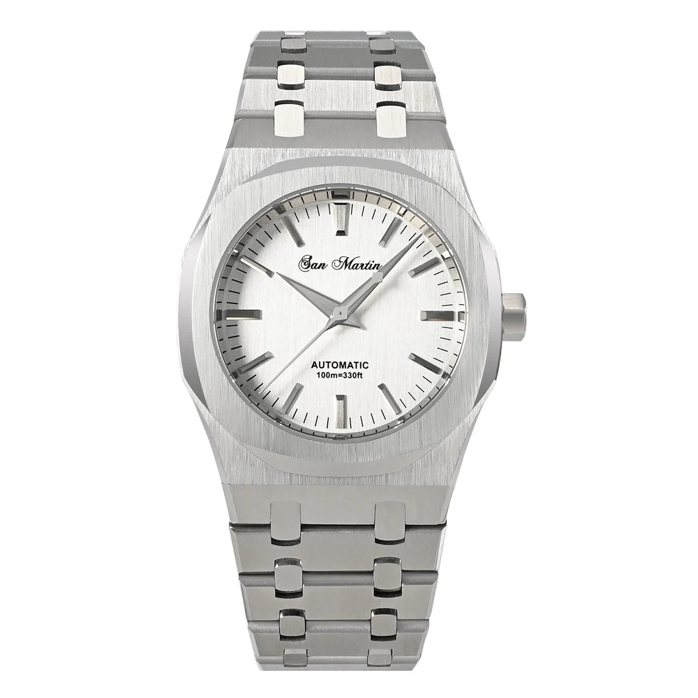 San Martin 38.5mm Luxury Watch Men Automatic Mechanische Watches Miyota 9015 Oak Bracelet 10Bar Business Reloj SN0013