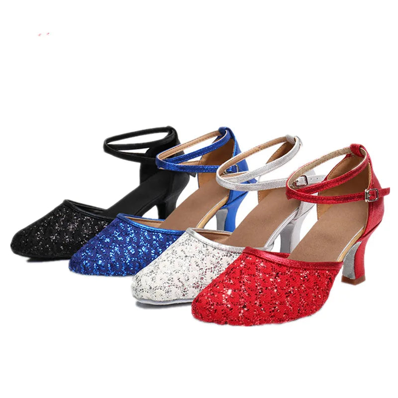 High Quality Latin Dance Shoes for Women Girls Red Woven Style Comfortable Durable Brown Leather 7cm PU Canvas Soft Ballet