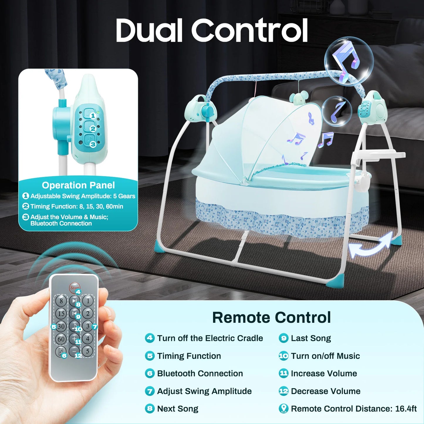Cradle Swing Sleeping Bed Auto Rocking Chair Bed Swing 5 Speed Stand Baskets Musical Sleeping Basket For Infants 0 To 18 Months