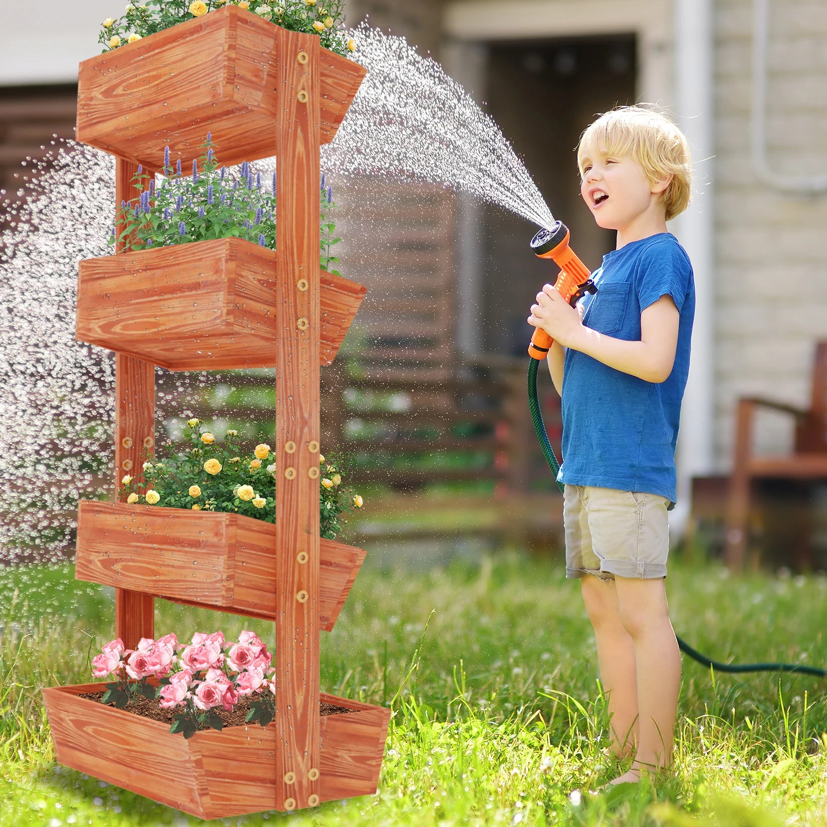 Finishing Vertical Garden Bed With Detachable Ladder And Adjustable Shelf
