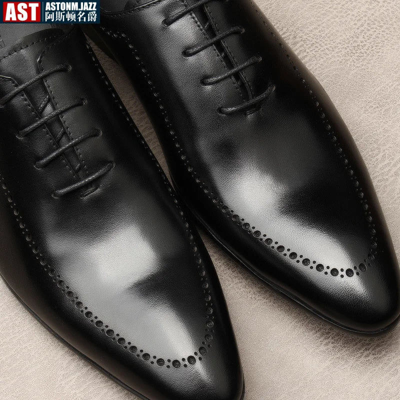 Italian Handmade Men's Oxford Shoes Real Calf Leather Black Brown Classic Brogue Business Wedding Dress Shoes For Men 2025 New