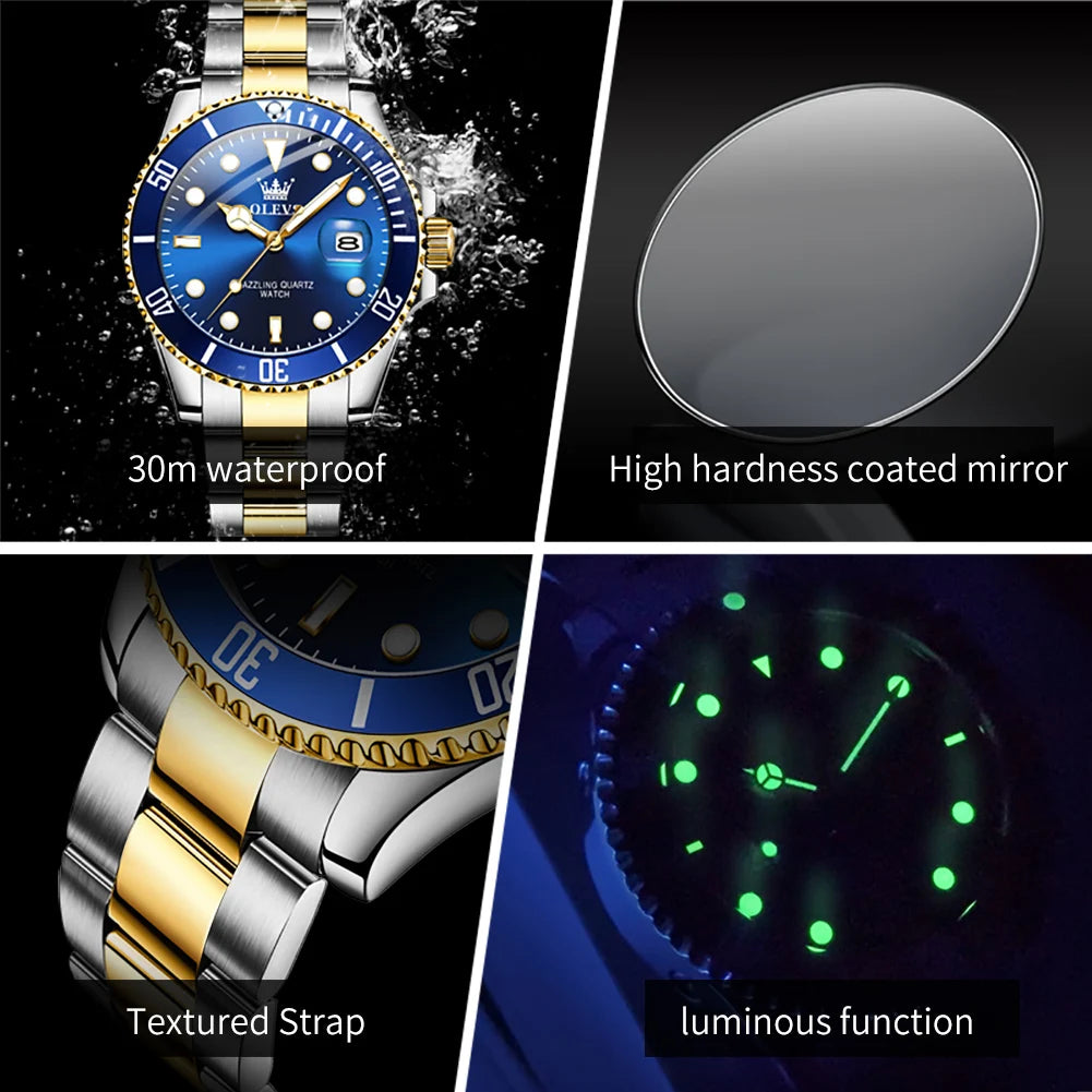OLEVS 5885 Quartz Date Mens Watch Brushed Stainless Steel