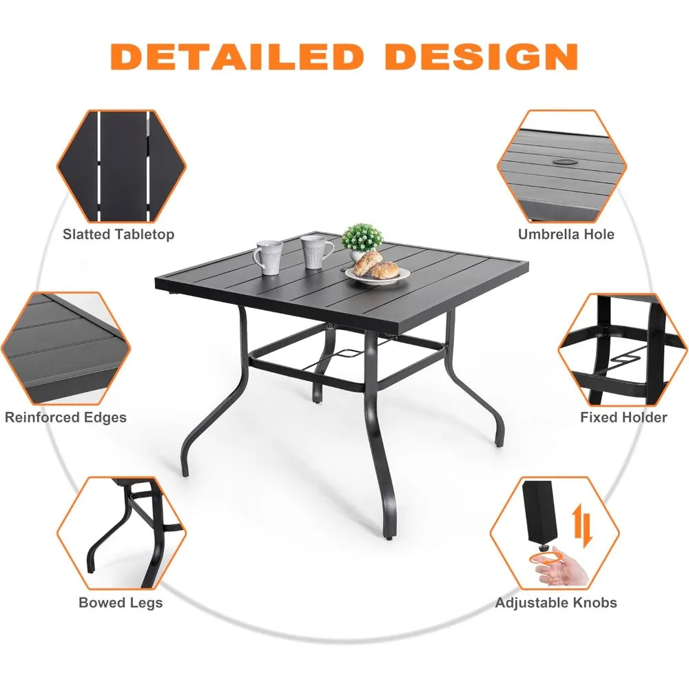 HUANZHUANG Outdoor Dining Set Weather Resistant Table And Textilene Chairs