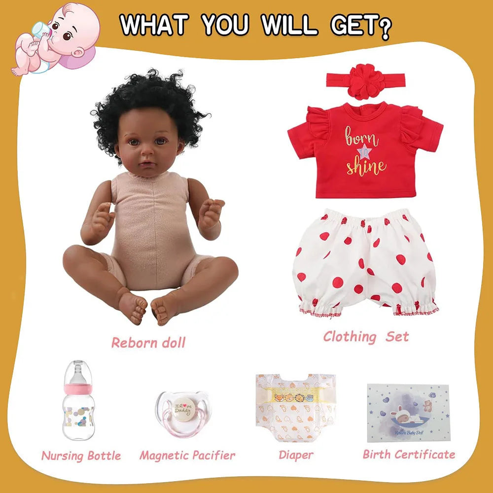 Realistic African American Reborn Baby Doll With Rooted Hair