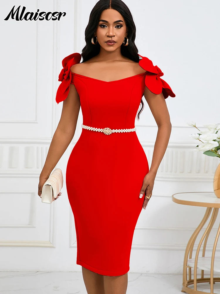 Mlaiscsr Off The Shoulder Petal Sleeve Midi Dress With Sash