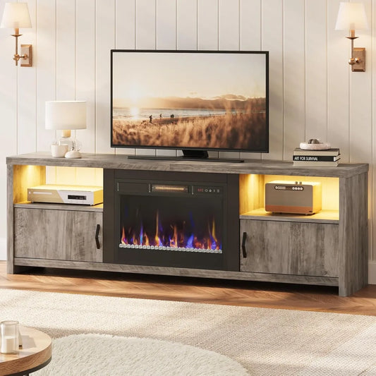Huanzhuang Fireplace TV Stand With LED Lights And Storage