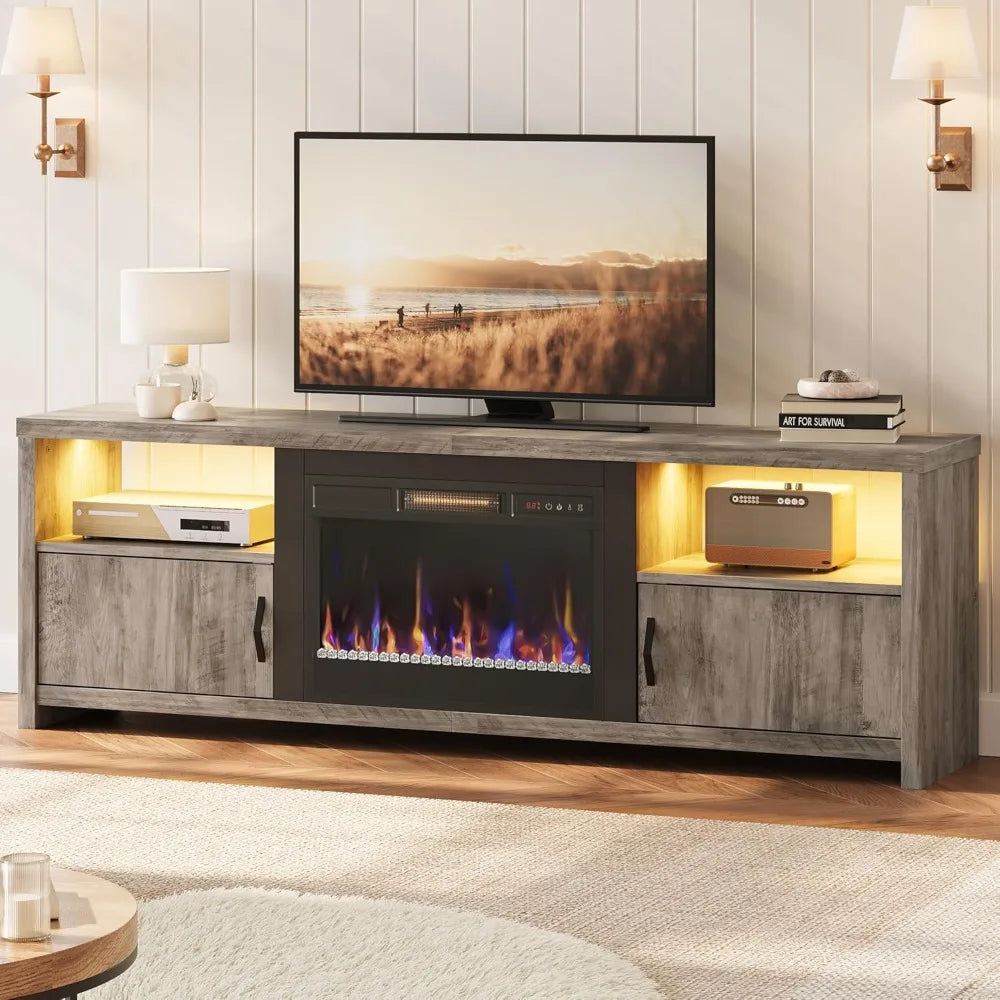 HUANZHUANG Fireplace TV Stand With LED Lights And Storage Cabinets