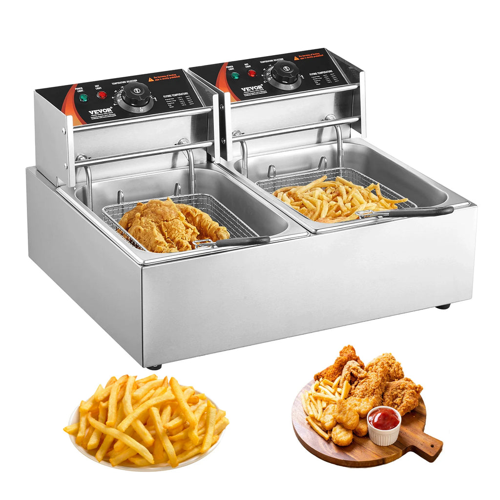 SucceBuy Electric Deep Fryer Dual Tanks Commercial