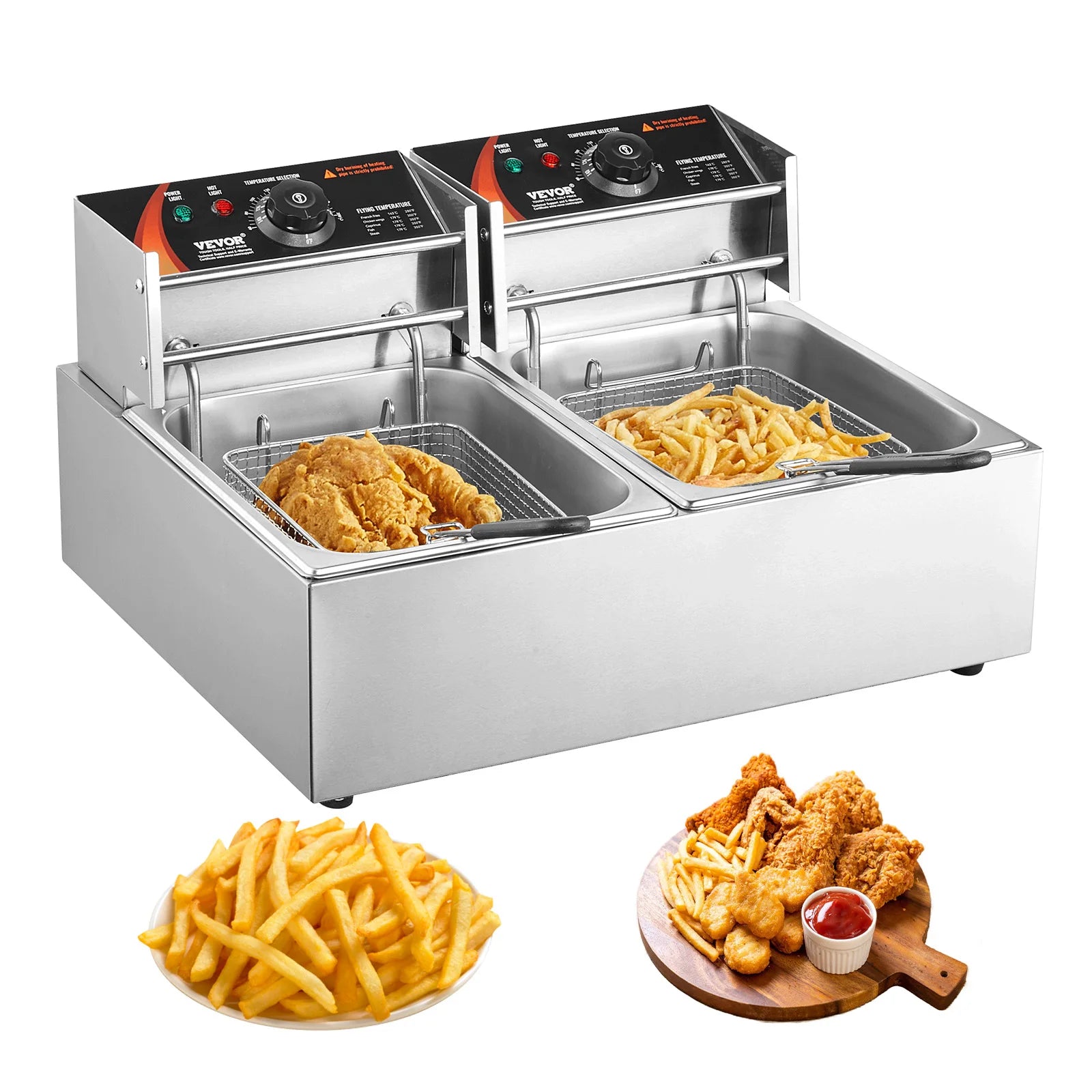 SucceBuy Electric Deep Fryer Dual Tanks Commercial
