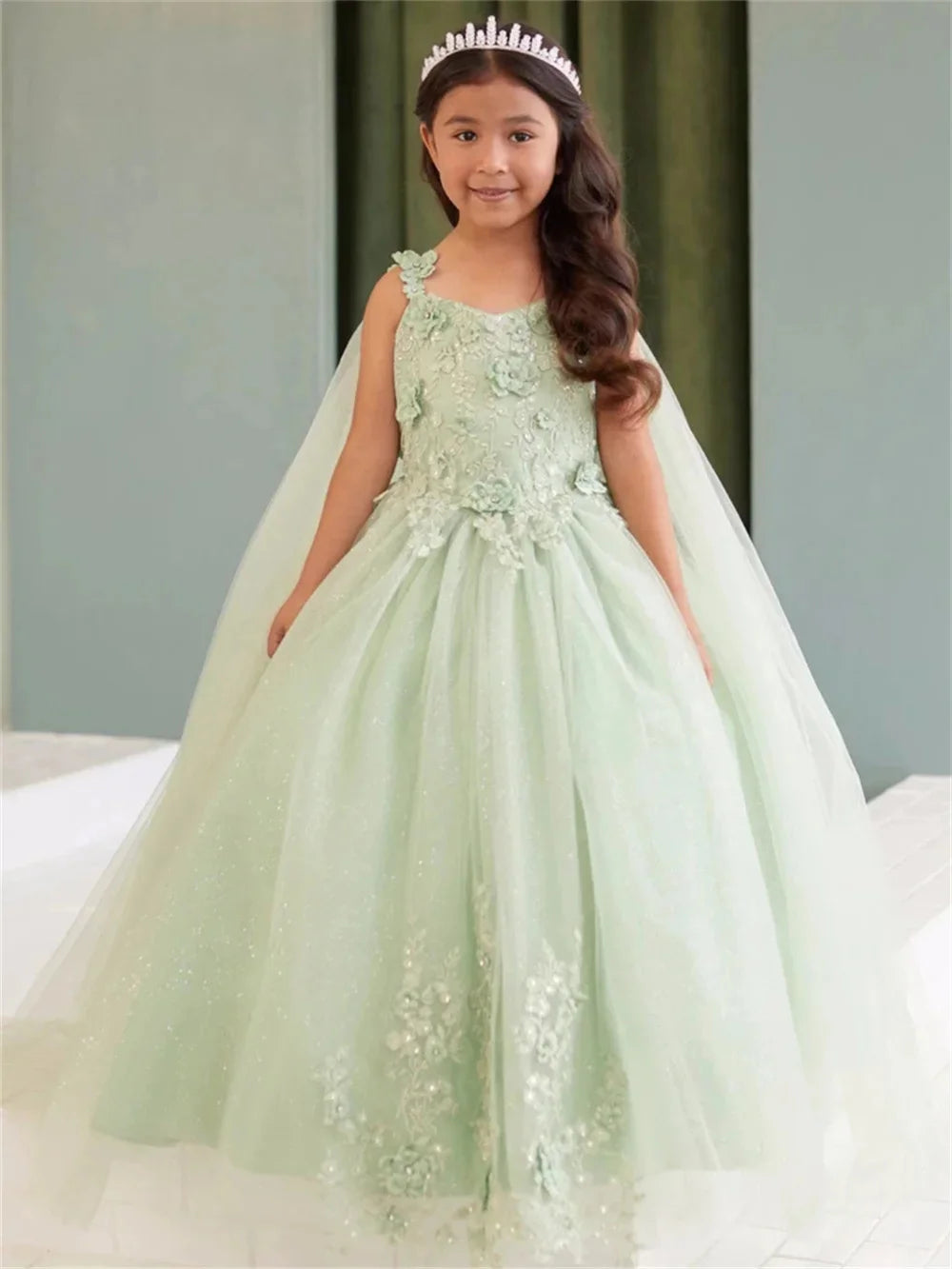 White Flower Girl Dress For Wedding Sleeveless Lace Applique Floor Lenght Kids  Birthday Party First Communion Ball Gown Custom