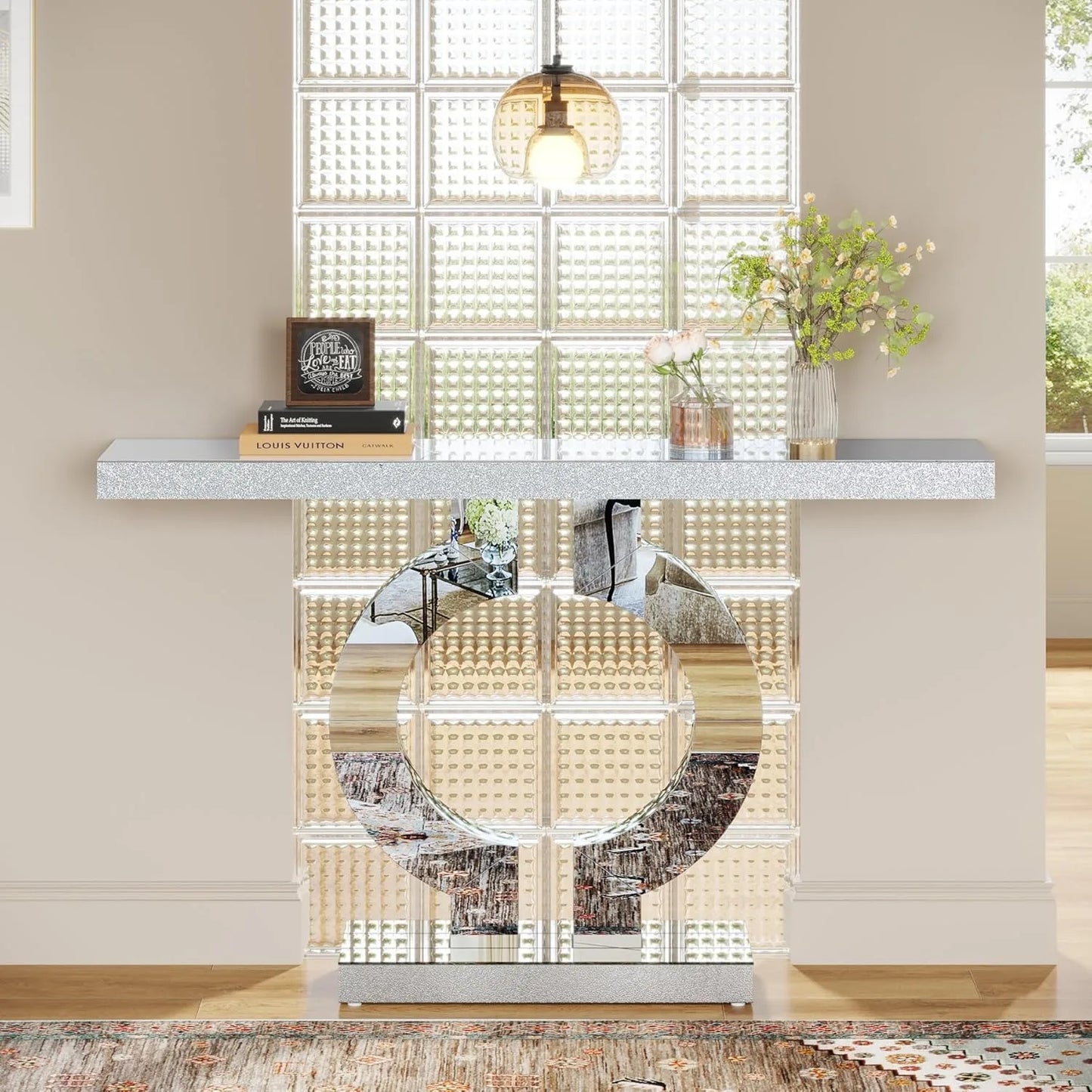 LITTLE TREE Mirrored Console Table With O Shaped Base