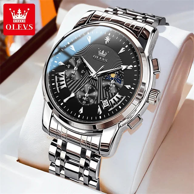 OLEVS Men's Luxury Quartz Watch Chronograph Stainless Steel